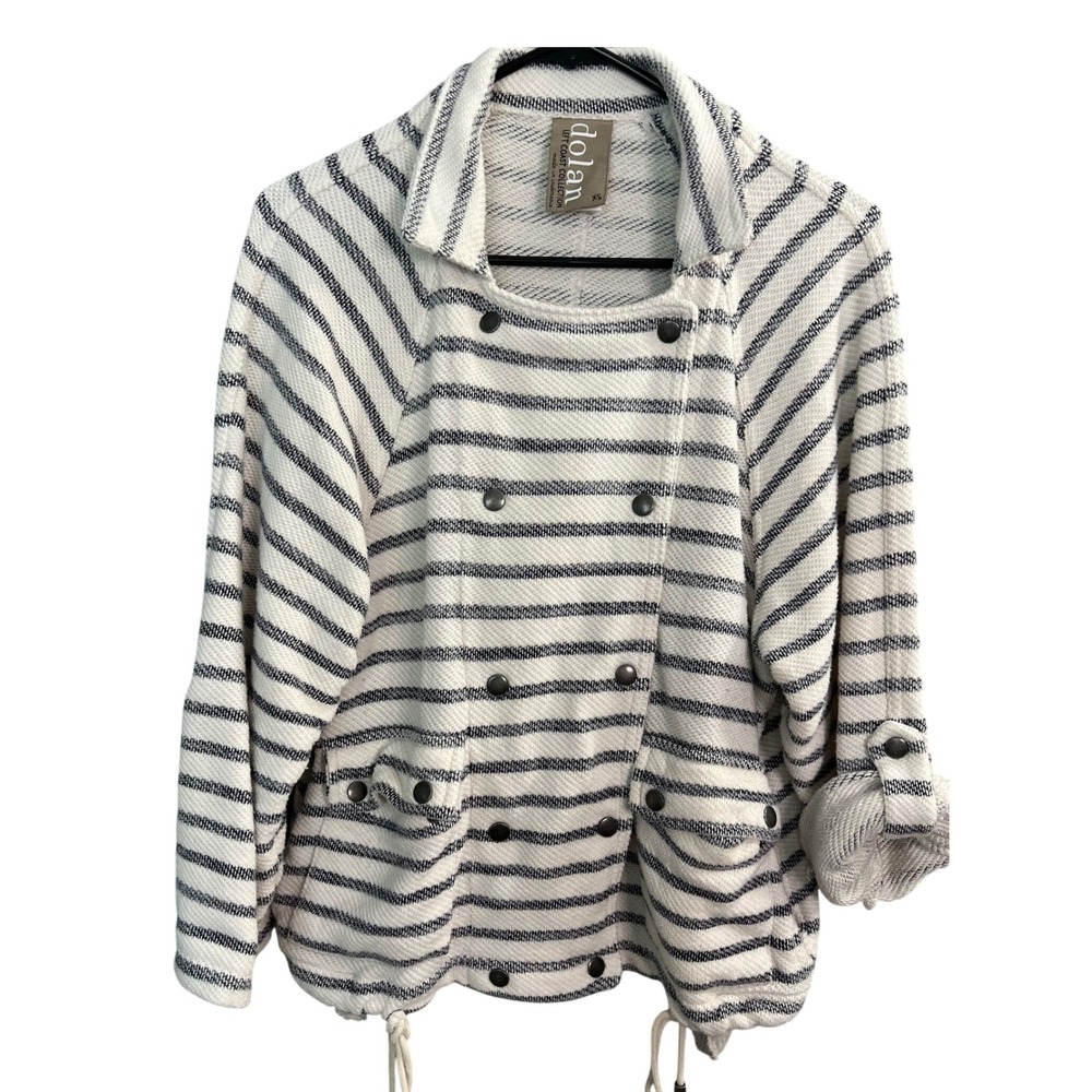 Anthropologie Dolan Jacket Cotton XS Stripe Double Breasted Black Nautical Loose
